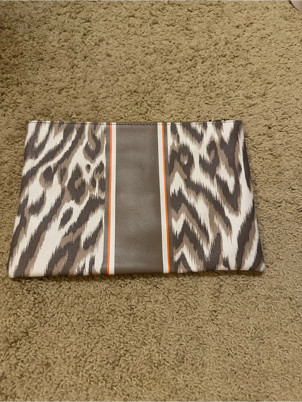C. Wonder Taupe and Orange Trim Leopard Pouch
